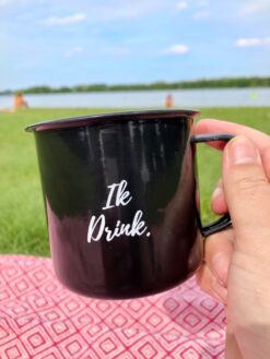 emaille mok ik drink achterkant