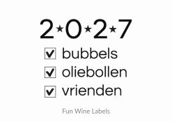 Wijnetiket '2027' is een grappig en origineel cadeau voor je gastvrouw. Uitgenodigd voor een Oud & Nieuw feestje? Geef iets onvergetelijks!
