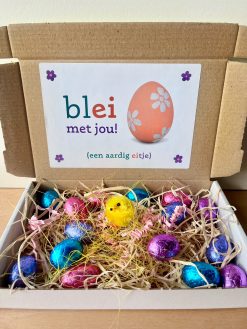 Brievenbuspakket Pasen is een super origineel en vrolijk Paas cadeautje, bezorgd door de brievenbus. Succes gegarandeerd!