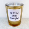 geurkaarsje ik smelt, in de kleur goud met geur white tea. super lieve en originele attentie.